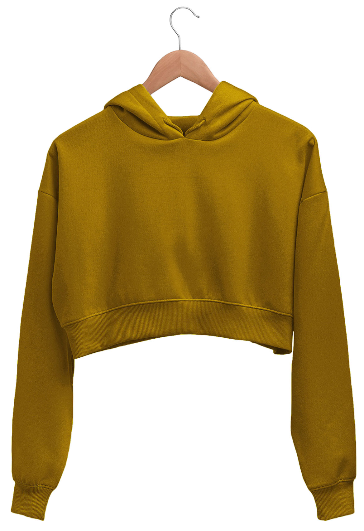Mustard Yellow Plain Women Crop Hoodies