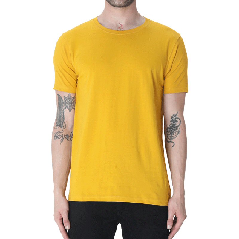 Mustard Yellow Unisex Plain Cotton Round Neck T-shirt