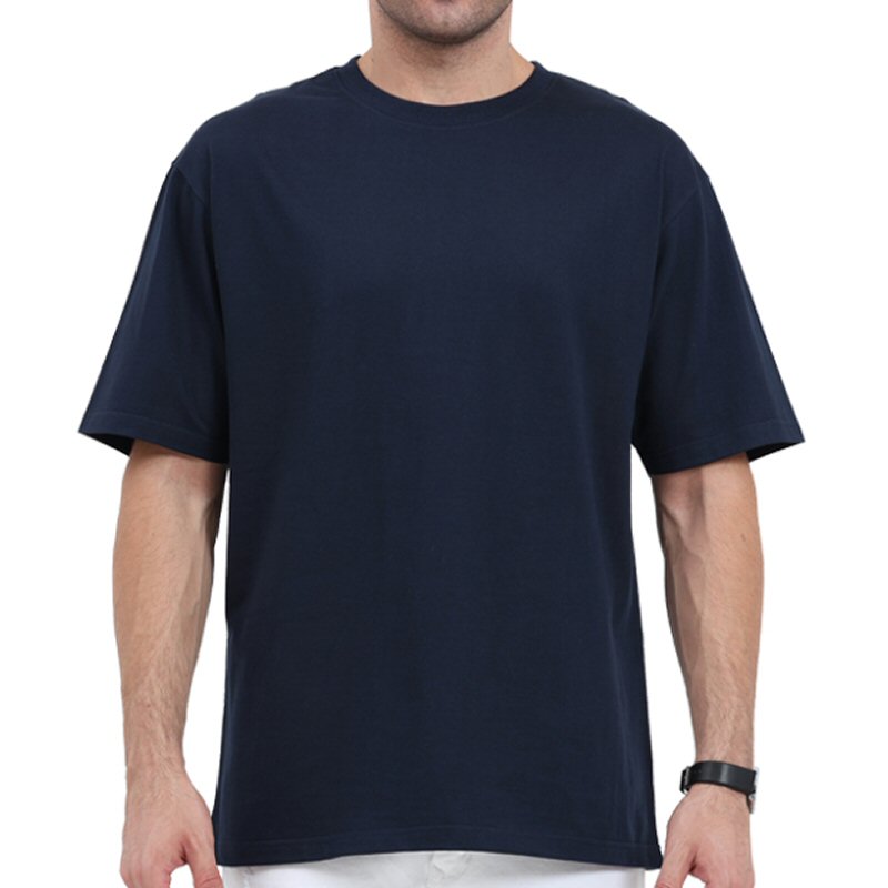 Navy Blue Plain Cotton Oversized 240 Gsm Round Neck T-shirt Navy Blue Plain Cotton Oversized 240 Gsm Round Neck T-shirt