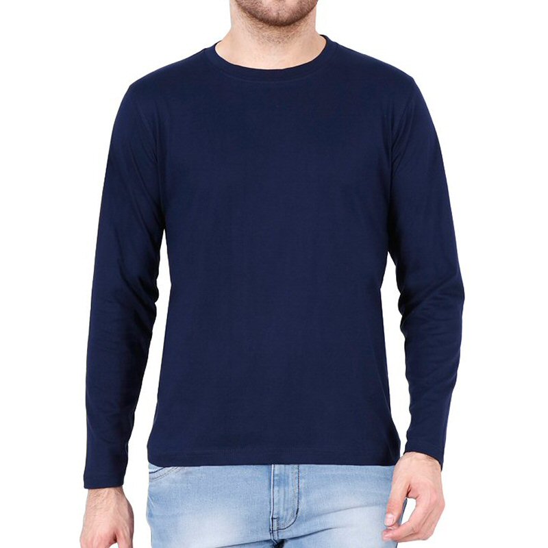 Navy Plain Full Sleeve Round Neck T-shirt