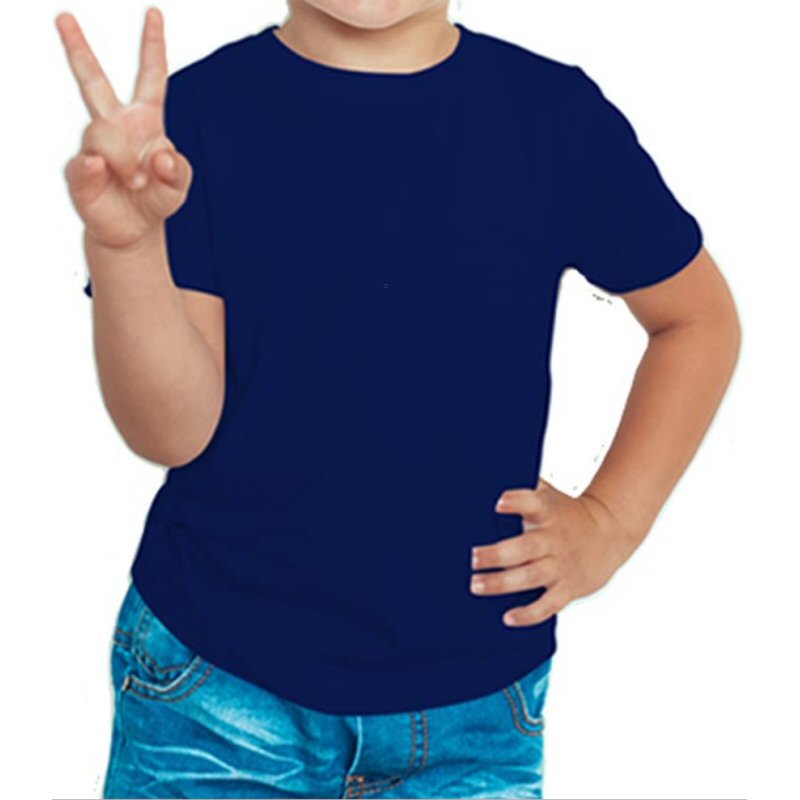 Navy Plain Kids Boys Round Neck T-shirt