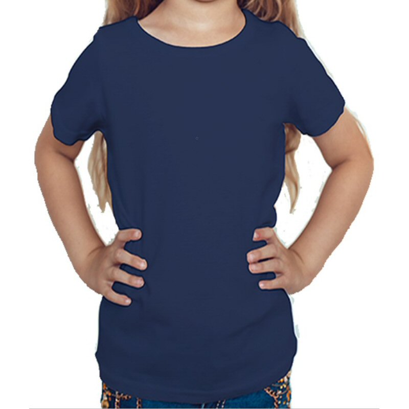 Navy Plain Kids Girls Round Neck T-shirt