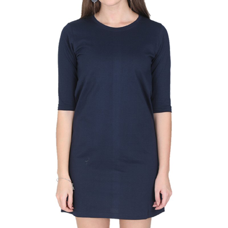 Navy Plain Women 3-4th Sleeve Long Tops