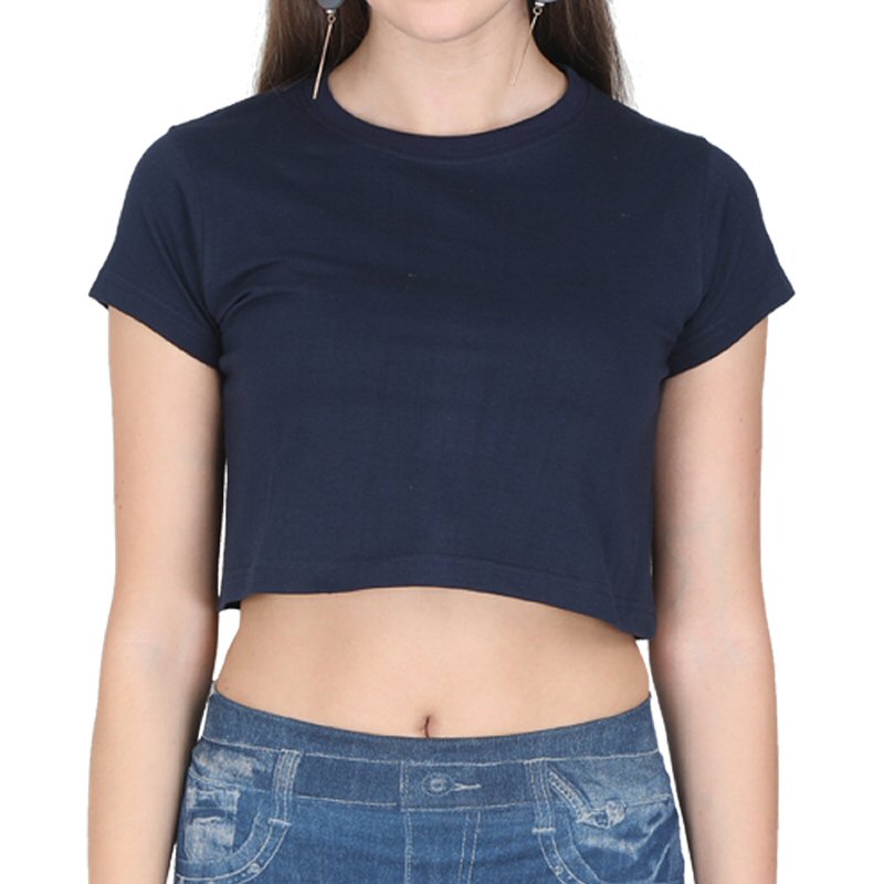 Navy Plain Women Crop Tops