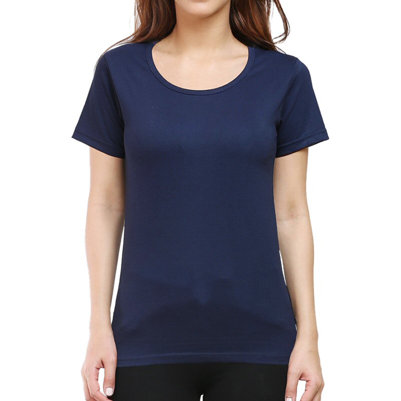 Navy Plain Women Round Neck T-shirt