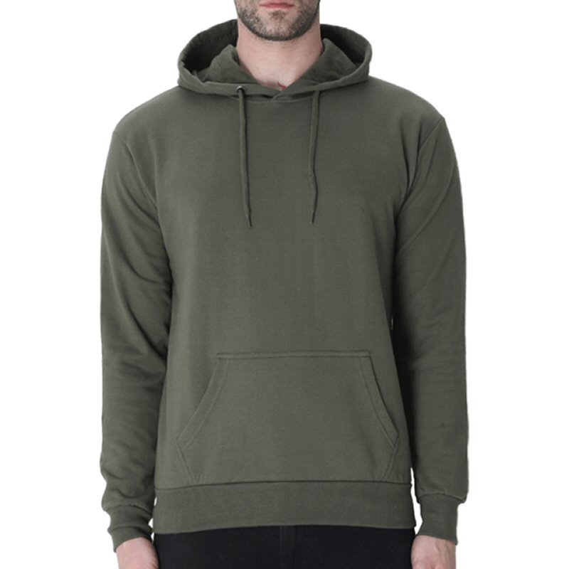 Olive Green Men Plain Cotton Hoodie Olive Green Men Plain Cotton Hoodie