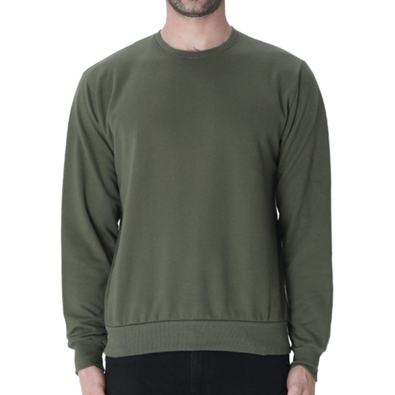 Olive Green Men Plain Cotton Round Neck Sweat Shirt