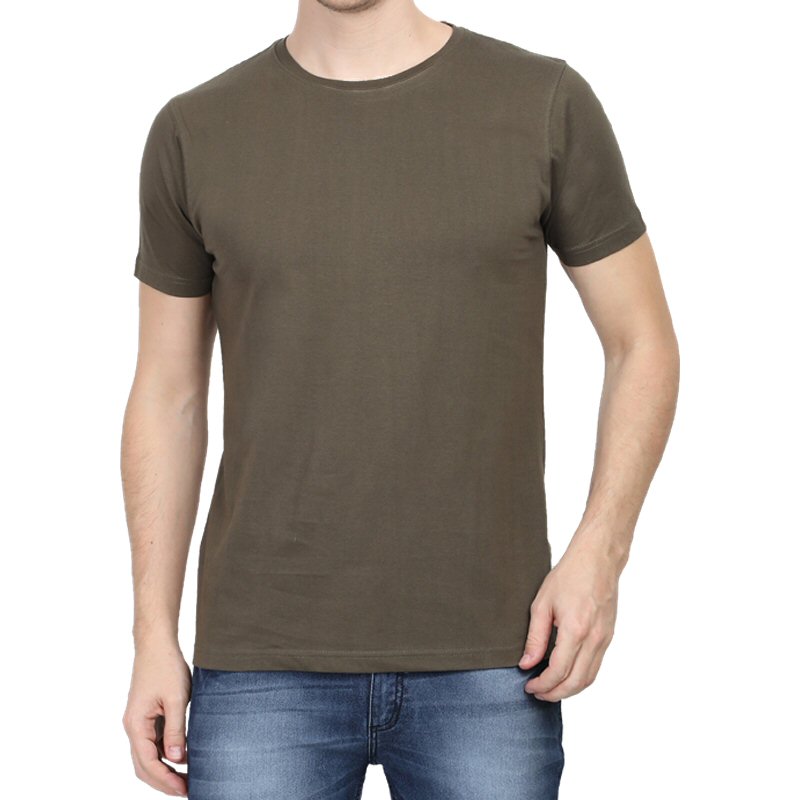 Olive Green Unisex Plain Cotton Round Neck T-shirt