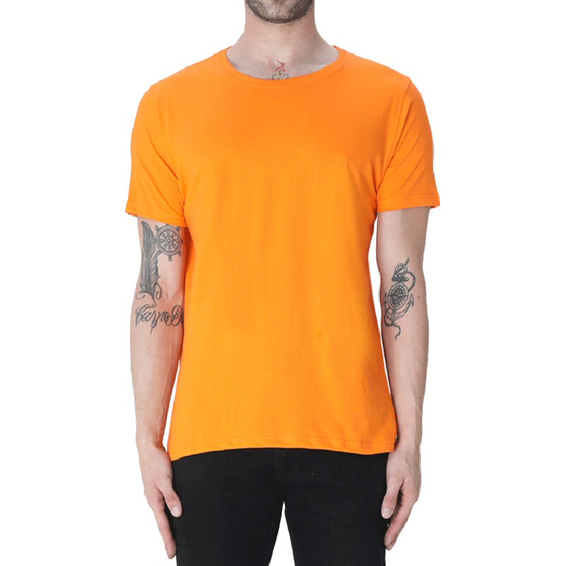 Orange Unisex Plain Cotton Round Neck T-shirt