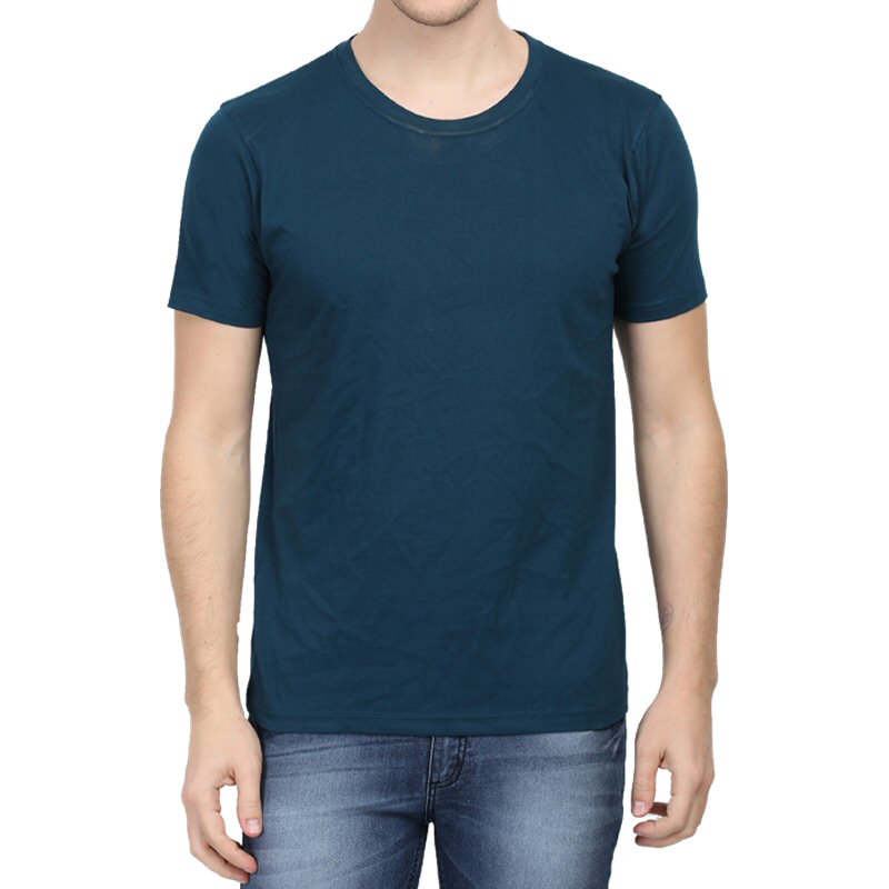 Petrol Blue Unisex Plain Cotton Round Neck T-shirt