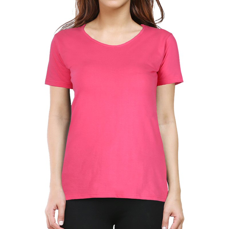 Pink Plain Women Round Neck T-shirt