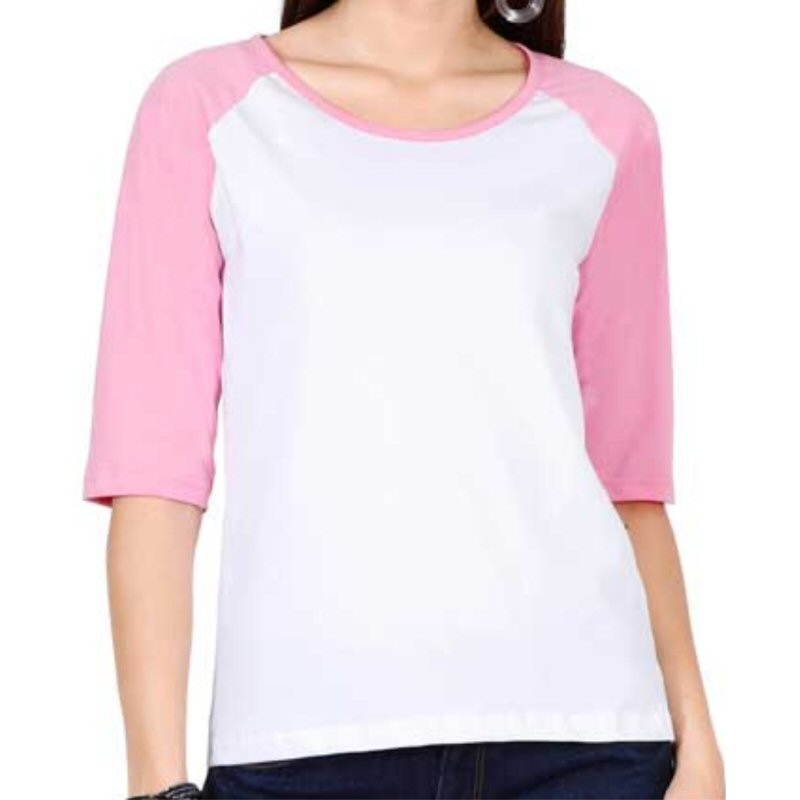 Pink White Plain Women Raglan Full Sleeve T-shirts