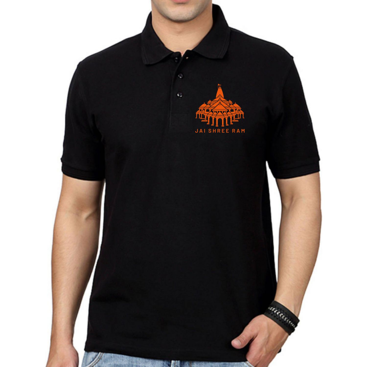 Ram Mandir Logo Printed Collar Polo T-shirt