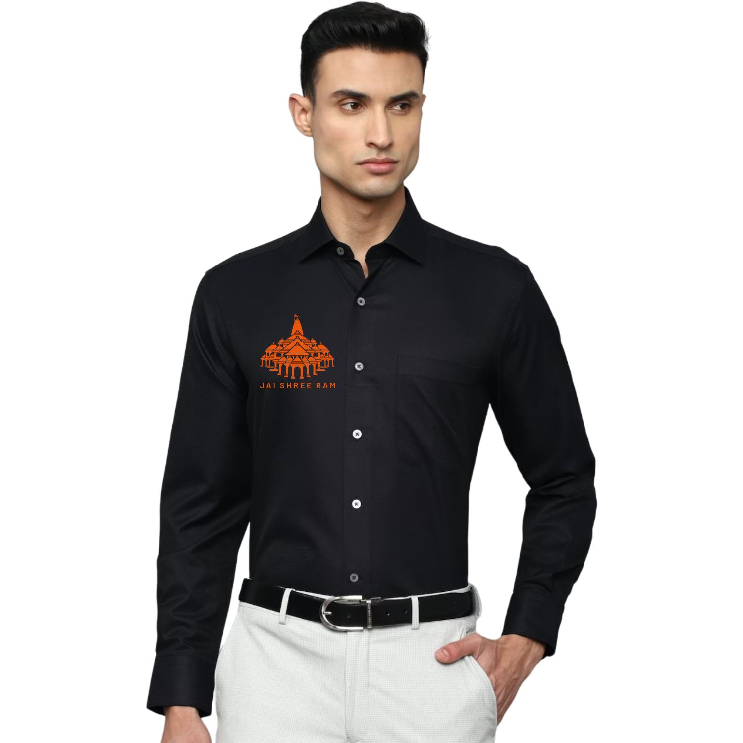Ram Mandir Logo Printed Full Sleeve Black Shirt