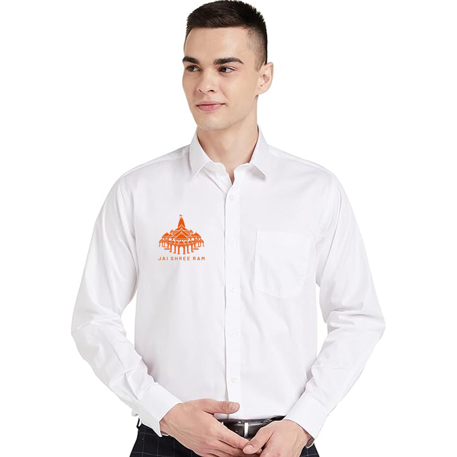 Ram Mandir Logo Printed Full sleeve White Shirt