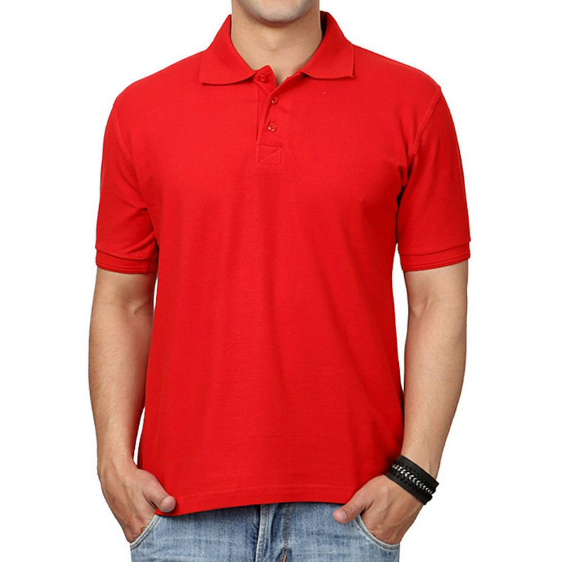 Red Unisex Plain Cotton Collar Polo T-shirt image Red Unisex Plain Cotton Collar Polo T-shirt image