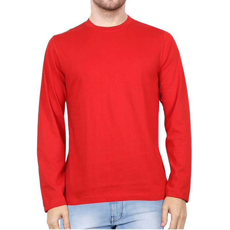 Red Plain Full Sleeve Round Neck T-shirt