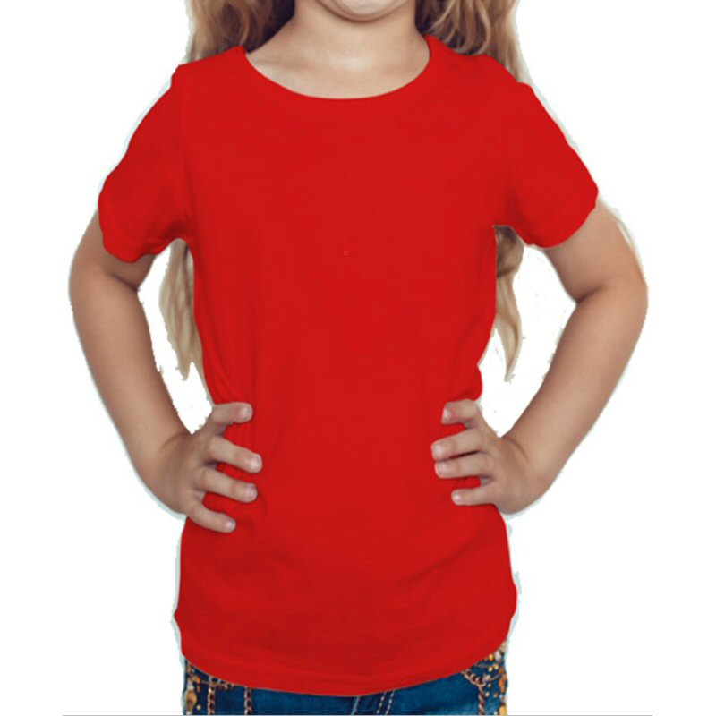 Red Plain Kids Girls Round Neck T-shirt