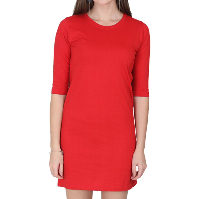 Red Plain Women 3-4th Sleeve Long Tops