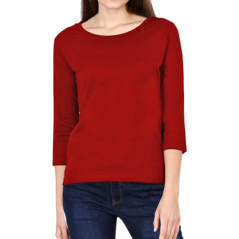 Red Plain Women Full Sleeve T-shirts