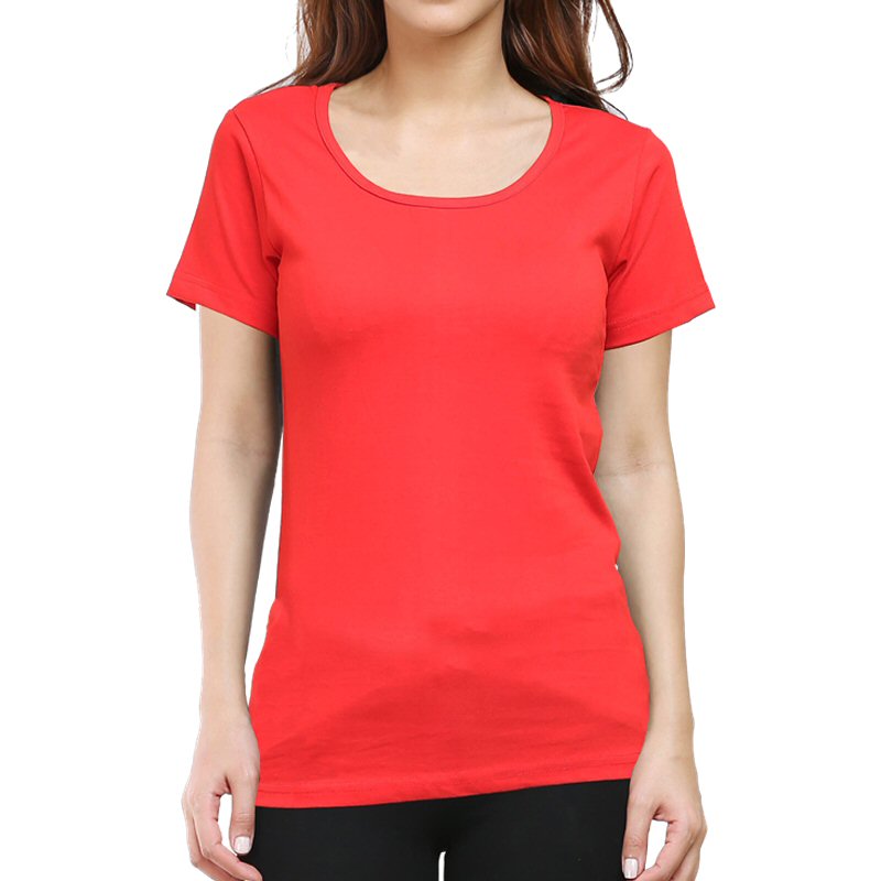 Red Plain Women Round Neck T-shirt