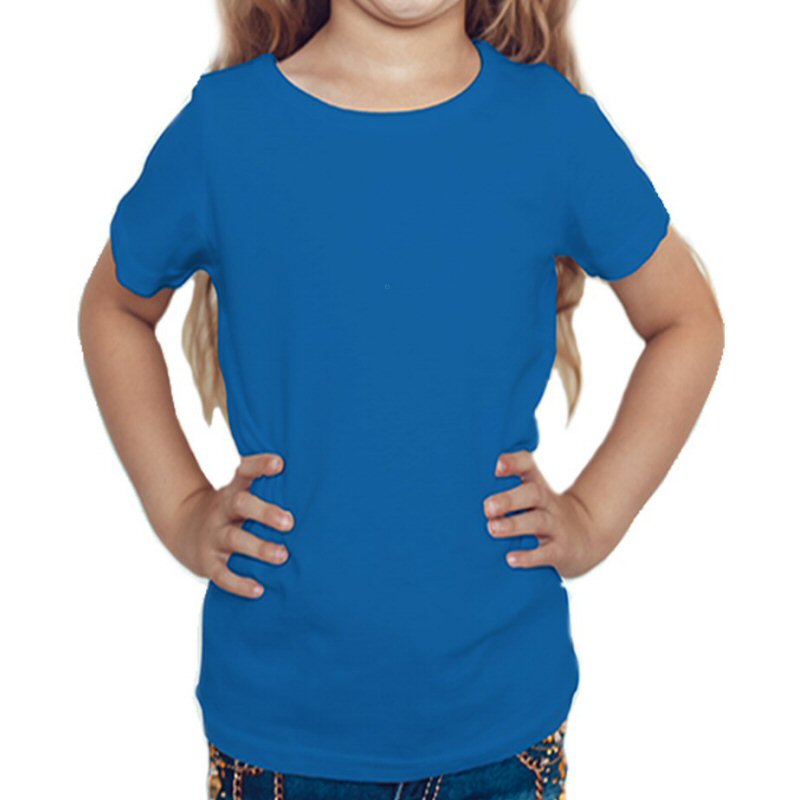 Royal Blue Plain Kids Girls Round Neck T-shirt