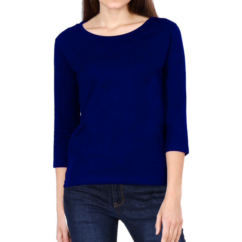 Royal Blue Plain Women Full Sleeve T-shirts