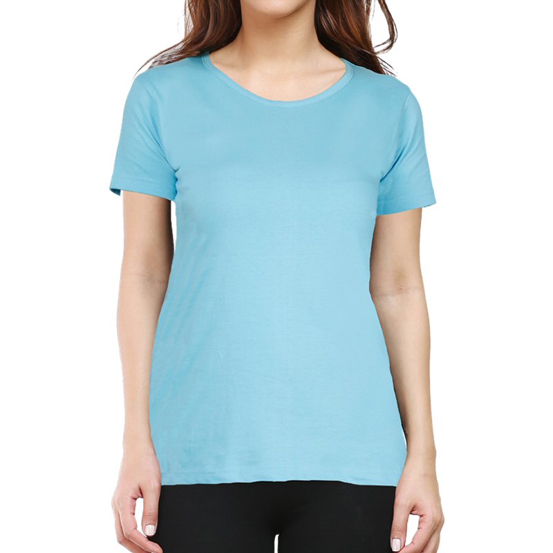 Sky Blue Plain Women Round Neck T-shirt