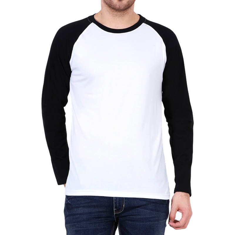 White + Black Plain Raglan Full Sleeve T-shirt