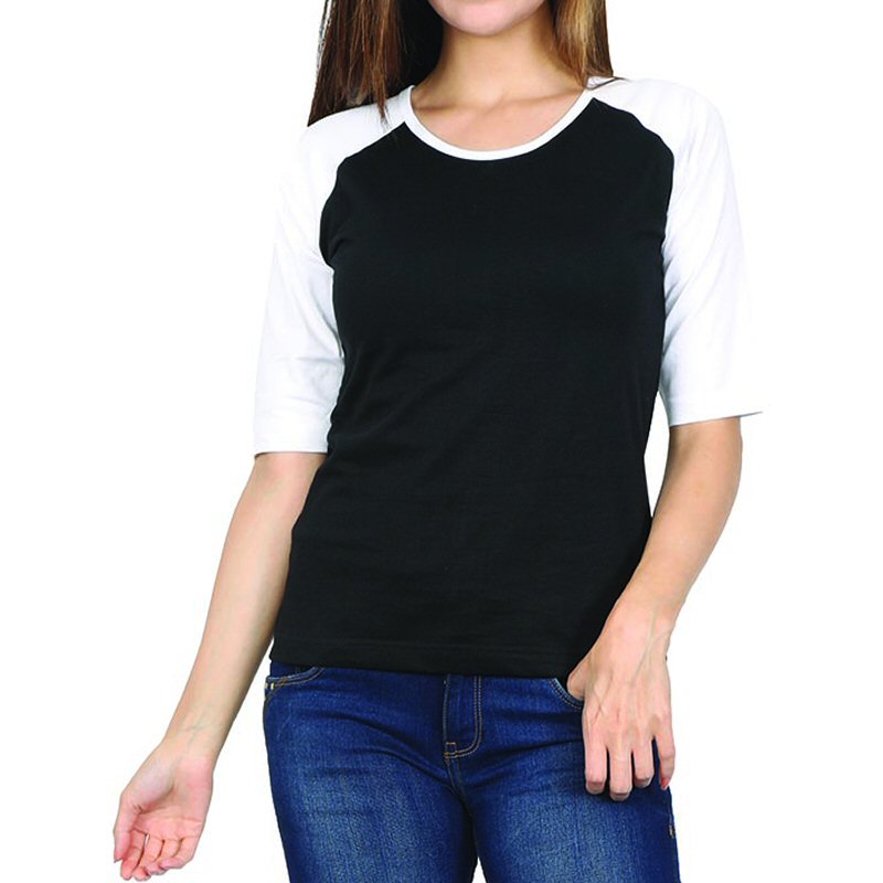 White + Black Plain Women Raglan Full Sleeve T-shirts