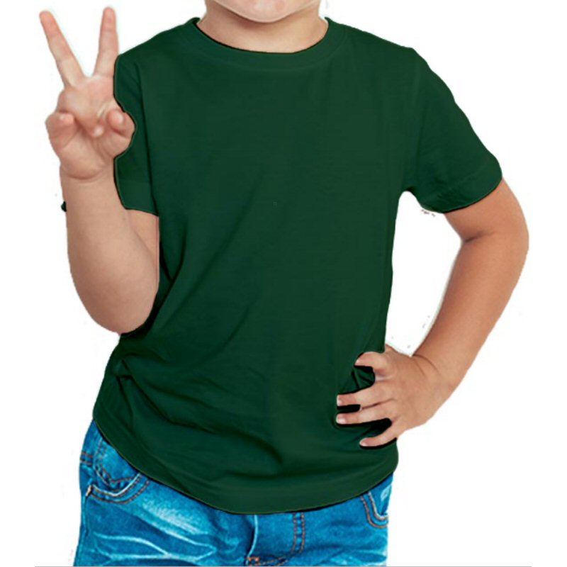 Bottle Green Plain Kids Boys Round Neck T-shirt