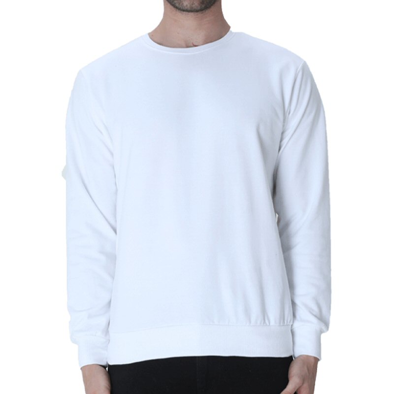White Men Plain Cotton Round Neck Sweat Shirt