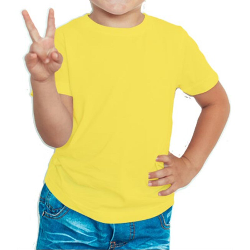 Yellow Plain Kids Boys Round Neck T-shirt