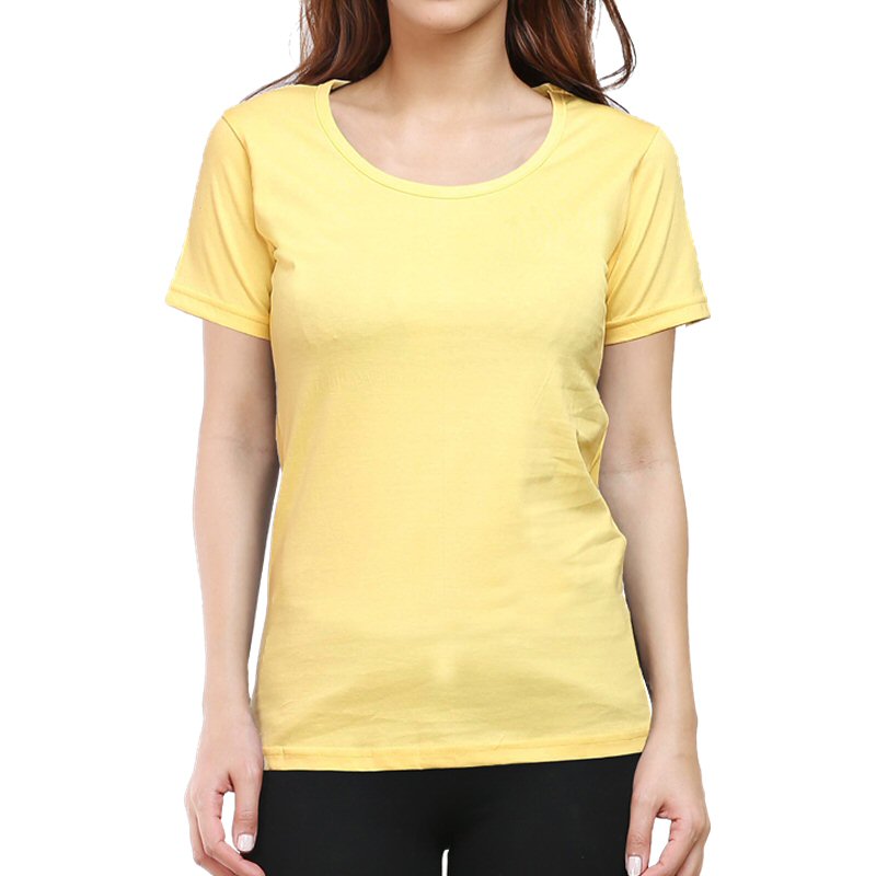Yellow Plain Women Round Neck T-shirt