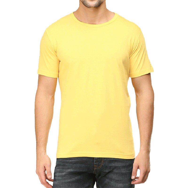 Yellow Unisex Plain Cotton Round Neck T-shirt